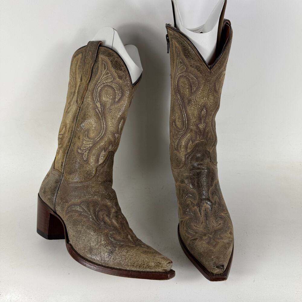 Dan Post EL Peso Boots for Women's 10 Brown Leather Side Zip Mid-Calf Snip Toe
